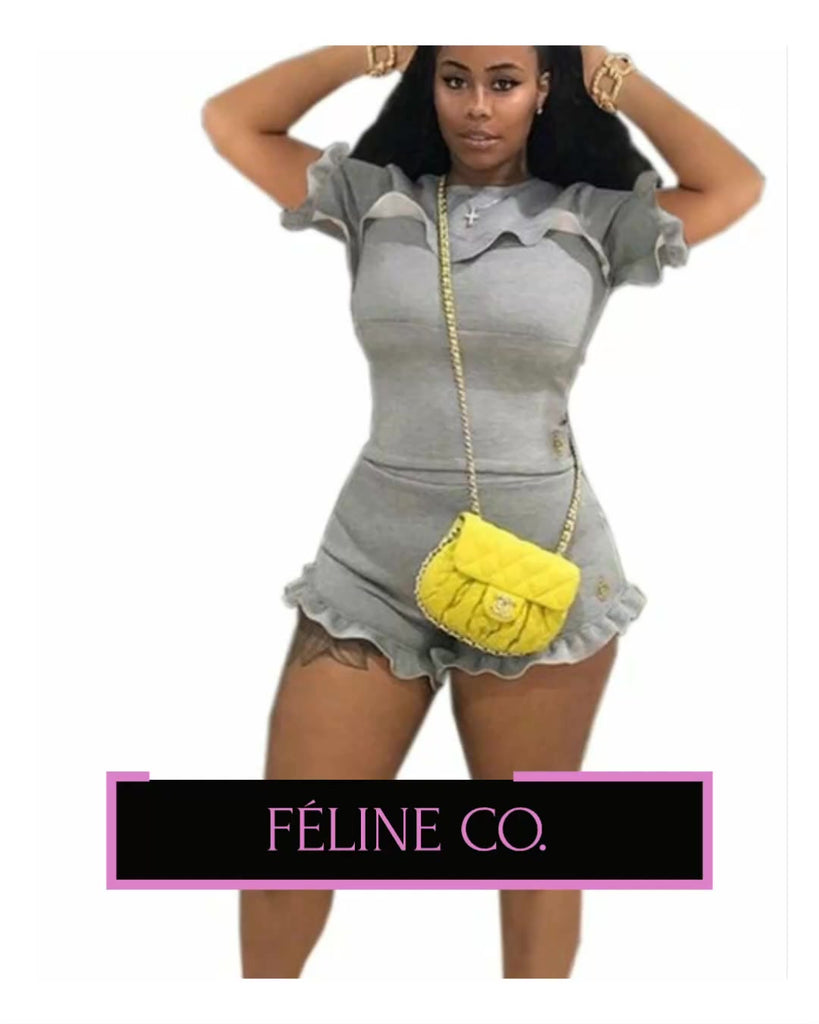 Fitted Shade of Grey 2 Piece Short Set - Féline Couture 