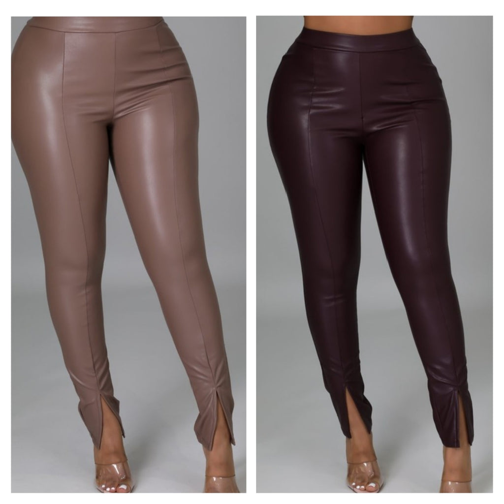 Hips & Slits Bottom Slit Leather Skinny Leg Pants - Féline Couture 