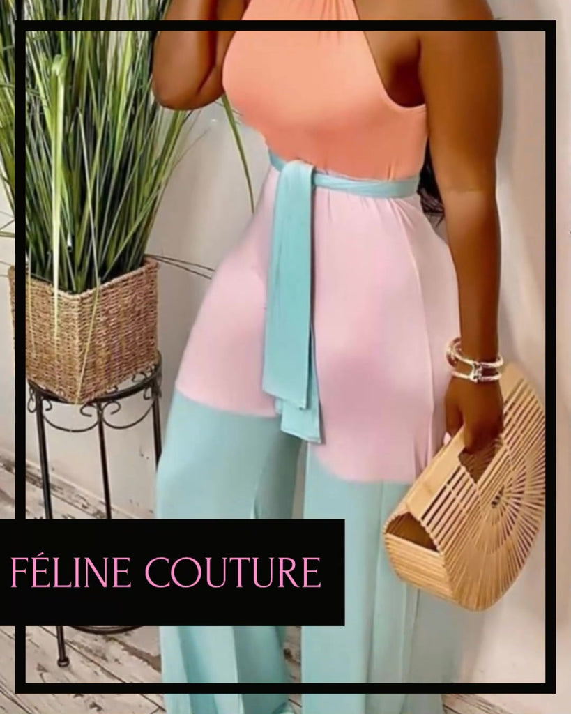 Le'Peaché Contrast Hues Sleeveless Jumpsuit - Féline Couture 